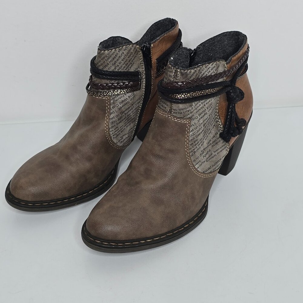 Rieker Women Ankle Boots US 8.5 EU 40 Lilyish Brown Zip Bootie Felt Lined Tassel - Picture 2 of 10